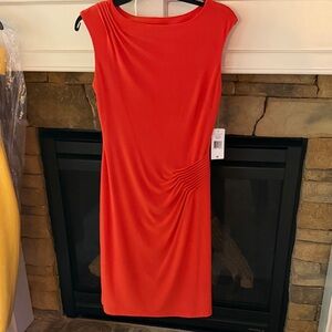 Lauren Ralph Lauren Red Cap-Sleeve Ruched Sheath Midi Dress
